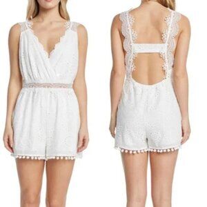 NWT Willow & Clay White Eyelet Lace Pom Pom Romper size XS
